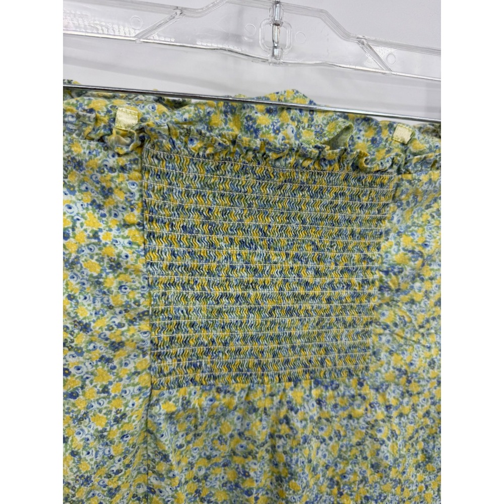 vintage Express Strapless Floral Mini Dress sz 1/2 Yellow Blue Smocked Bodycon - Picture 4 of 10